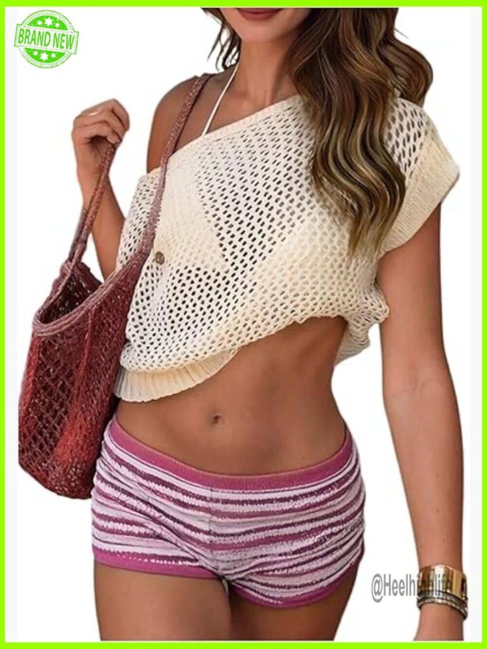 Crochet Off Shoulder Coverup Top Lightweight Beach Swimsuit Cover Up